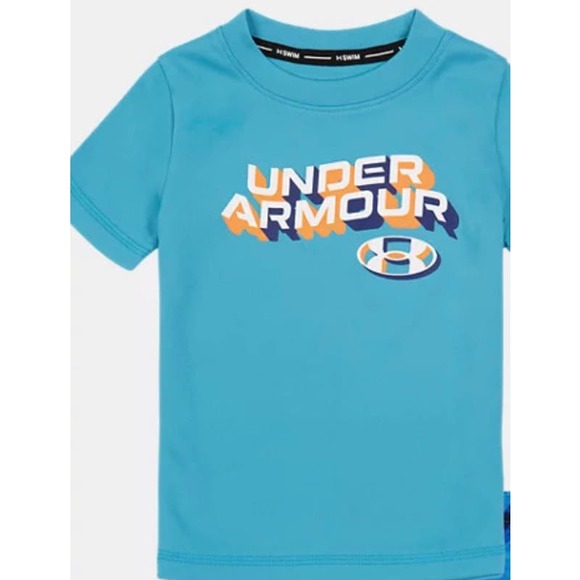 Infant Boys' UA Ridge Dye Short Sleeve Rash Guard, Glacier Blue, Size 4T. K50 * - Picture 1 of 2